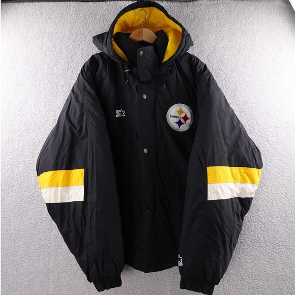 Vintage Starter Pittsburgh Steelers NFL‎ Black Full Zip Hooded Jacket Mens 2XL